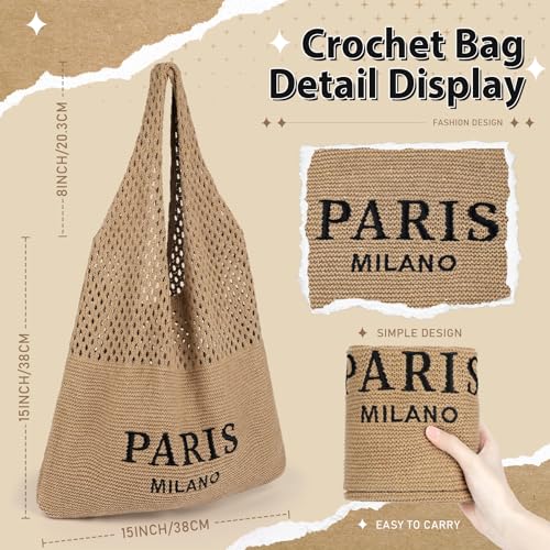 hatisan Crochet Bag for Women, Handmade Knit Beach Tote Bag Summer - color: Embroider-coffee