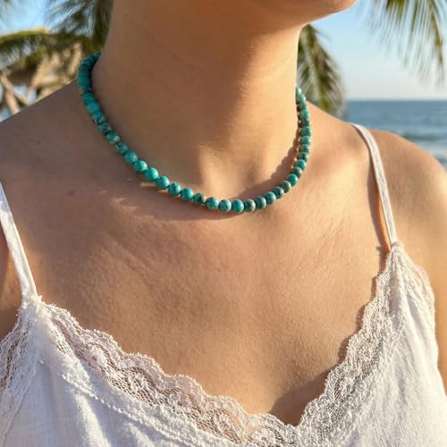 Turquoise Necklace, 6 mm Beaded Necklace for Men, Western Boho Beach Jewelry for Women