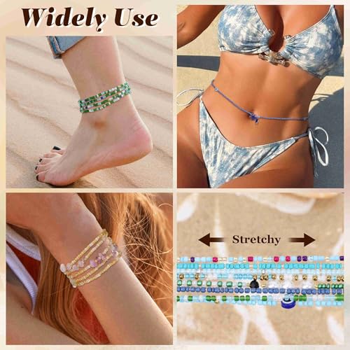 8PCS African Waist Bead Chains for Women Layered Belly Body Chain Handmade Plus Size Beaded Belly Chain Colorful Elastic Flower Butterfly Body Chains Summer Beach Bikini Body Jewelry 31-45in - style: Set B