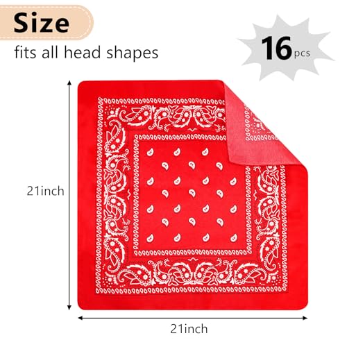 Morcheiong 8/16 Pcs Bandanas Paisley Bandana Head Scarf Headband Handkerchiefs for Men Women Boy Girls - color: Red