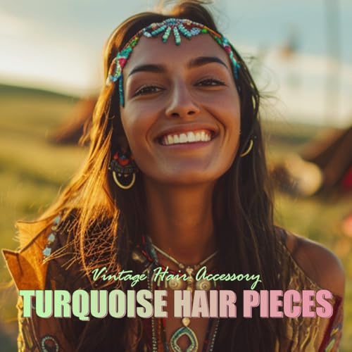JAKAWIN Boho Turquoise Head Chain Beaded Hair Clip Silver Beach Headpiece for Women