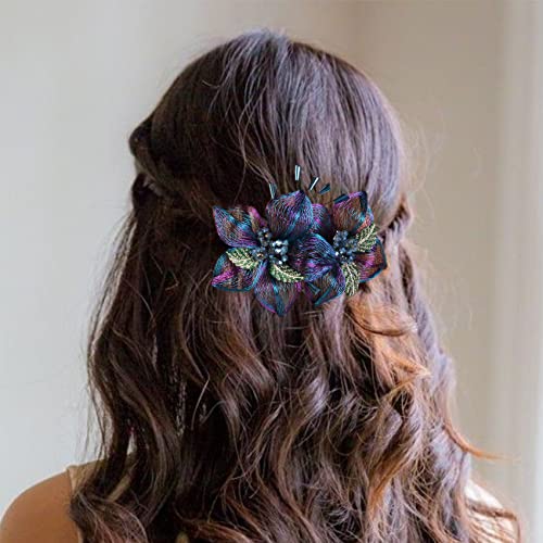 Mistofu 3.93Inch DIY Copper Wire Metal Hand-woven High-level design Barrettes Elegant Hair Accessories, Gifts for Women Girls (Gradient double flower) - color: Gradient double flower