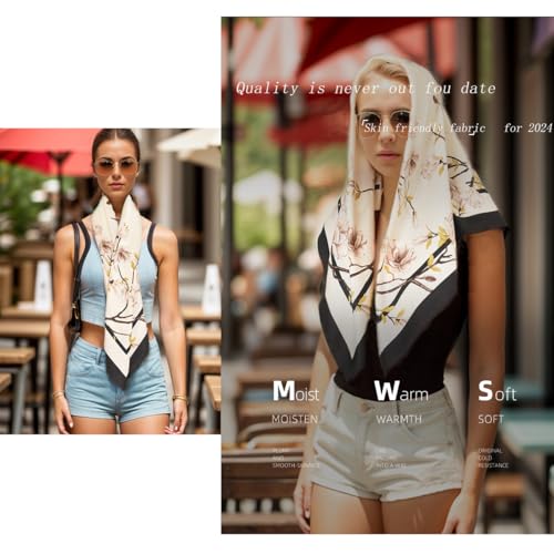 K-Elewon Large Square Scarf 43" Silk Scarf Fashion Scarves Silk Feeling Hair Wrapping Scarfs Night Sleeping Headscarf - color: Vb27