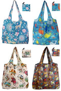 Foldable Reusable Grocery Bags, 4 Pack Large Shopping Tote Bags, Durable & Machine Washable Lightweight Totes for Travel, Groceries & Daily Essentials - color: Whale 4 Pack