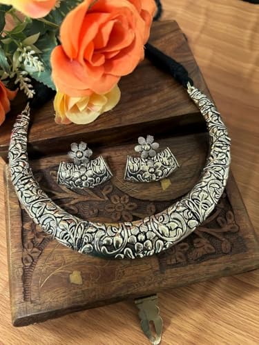 Indian Afghani Hasli Style Silver Oxidized Tribal Boho Statement Kutchi Choker Necklace Jewelry Women