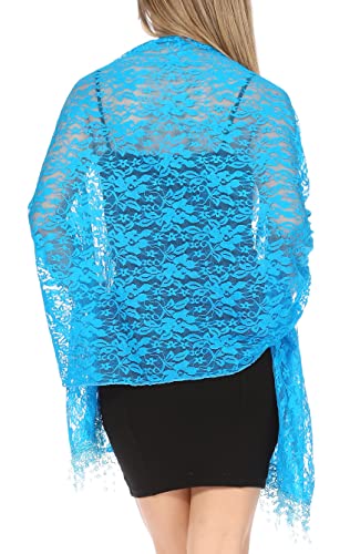 Sakkas Mari Women's Large Lightweight Soft Lace Scarf Wrap Shawl Floral and Fringe - color: Style3-blue