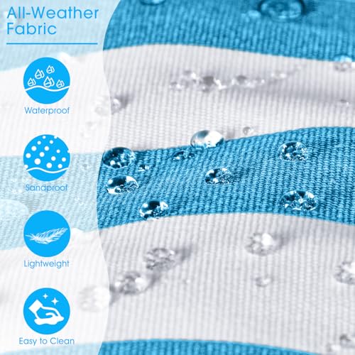 Becokan Beach Bags for Women Canvas Large Beach Tote Bag Zipper Waterproof Sandproof Foldable Swim Pool Bag with 7 Pockets - color: Light Blue