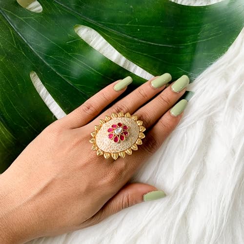 I Jewels Antique Gold Plated Indian Wedding Bollywood Ethnic Floral Shaped design Adjustable Finger Ring For Women & - style: Styel 6