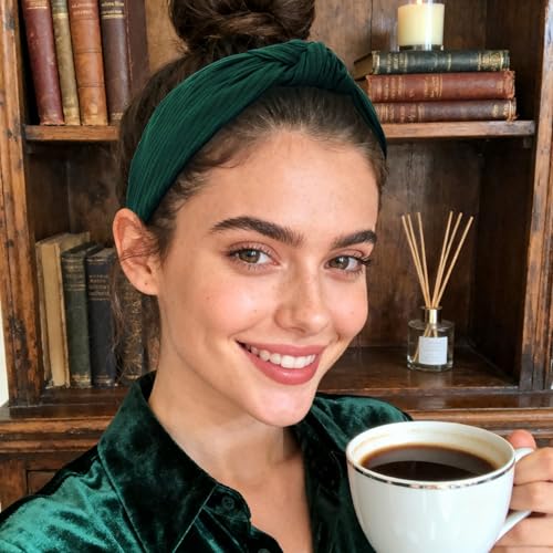 YISSION Wide Knotted Headbands for Women Non Slip Head Band Green Headband Fashion Top Knot Hairband Hair Accessories for Women Girls - color: Green