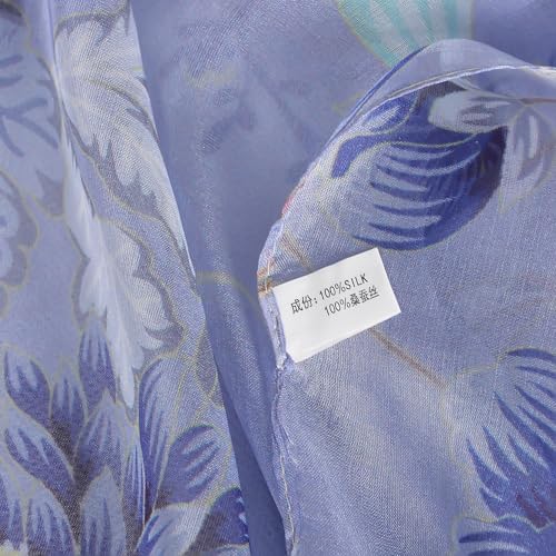 100% Mulberry Silk Women's Neck Silk Scarf-Lightweight Shawl,FLoral Print Beach Silk Wrap-Scarves for Photography - color: Blue