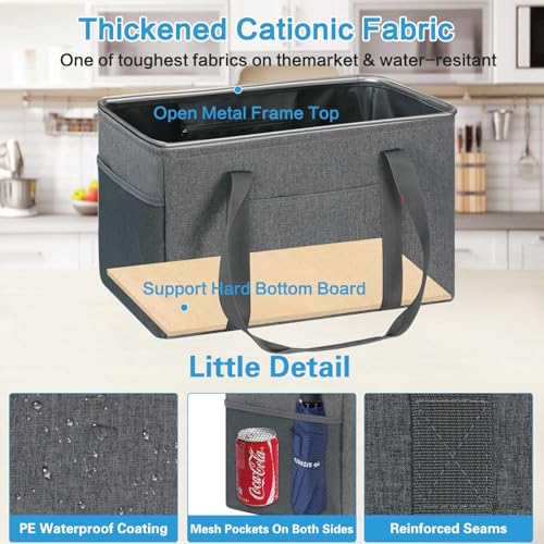 LHZK Standing Utility Tote Bag with Metal Wire Frame and the Sides Rinforced, Large Tote Bag with Handle, Reusable Grocery Bags Foldable, Beach Bag, Car Tote (Grey, 18.5''x11.8''x11.5'') | Metal Wire Frame - color: Dark Gray, size: 18.5''x11.8''x11.5''-1