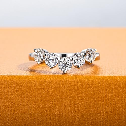 Moissanite Eternity Rings Wedding Bands D Color VVS1 Clarity Round Brilliant Cut 925 Sterling Silver 5/6 Stones Anniversary Band Rings for Women with Certificate - color: Round Cut 1.5CTTW