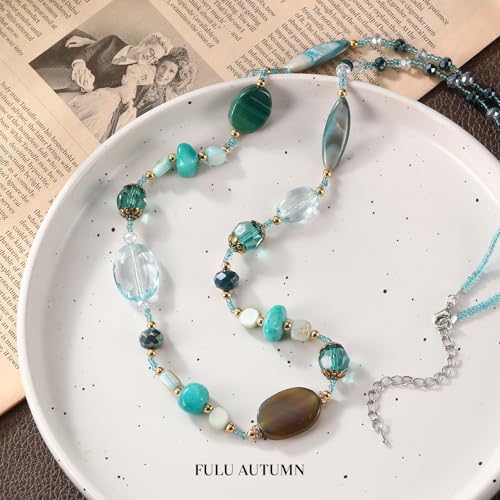 FULU AUTUMN Long Necklaces for Women Trendy Long Chunky Beaded Necklace Boho Fashion Costume Jewelry Mothers Day Gifts for Her - color: Sea green