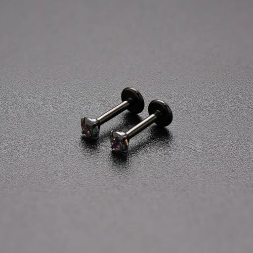 16G 18G Titanium Internal Thread CZ Stud Earrings Flat Back, Silver Black Tragus Helix Conch Cartilage Piercing Jewelry for Women Men 6mm 8mm 10mm Labret Studs 2PCS - color: Black, 16g, 7mm bar, 4mm RQ CZ
