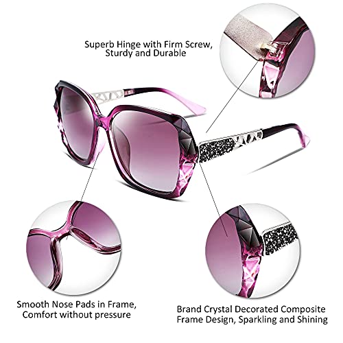 FEISEDY Polarized Women Square Sunglasses Sparkling Composite Shiny Frame B2289 - color: 5 Dark Rose