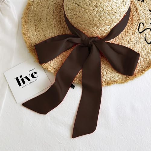 Long Thin Skinny Scarf Satin Neckerchief Ribbon Tie Waist Belt for Women - color: Coffee