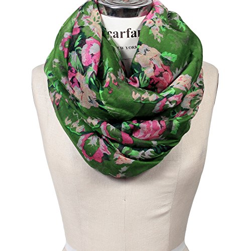 Scarfand's Romantic Rose Prints & Floral Patterns Lightweight Infinity Fashion Scarves Wraps - color: Bouquet Rose Green