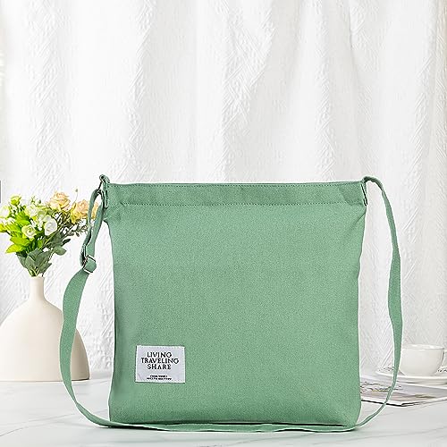 Covelin Women's Retro Large Size Canvas Shoulder Bag Hobo Crossbody Handbag Casual Tote - color: Dark Sea Green