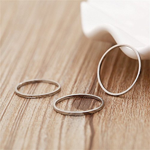 3pcs 1mm Stainless Steel Plain Band Knuckle Stacking Midi Rings for Women Comfort Fit - color: 3pcs Silver (Flat)