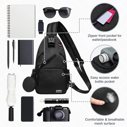 Convertible Sling Bag with Coin Pocket, 11" Tablet Crossbody Mini Backpack with Headphone Jack Casual Pack for Women Men Travel, Black - color: Black, size: Large