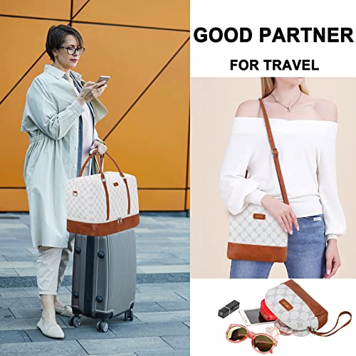 IBFUN Weekender Bags for Women, 21" Weekender Travel Bag, Travel Duffle Bag with Shoe Compartment Carry on Overnight Duffel Bag for Weekend Travel Business Trip, 3PCS - color: A6-Beige