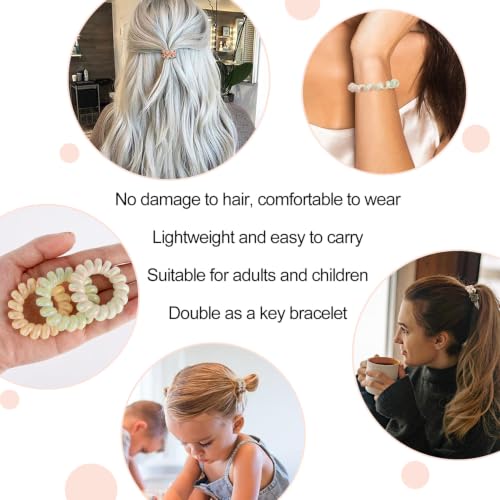 JessLab Spiral Hair Ties, 20 Pcs Traceless Phone Cord Hair Ties No Crease Spiral Bracelet Plastic Coil Ponytail Holders No-Damage Headband Hair Accessory for Girls Women Ladies Gift, Mix Color 8 - color: Mix Color 8