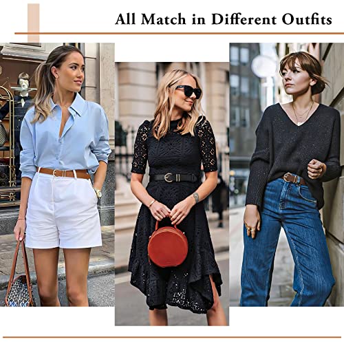 XZQTIVE 3 Pack Women Belts For Jeans Dresses Pants Ladies Leather Waist Belt with Gold Buckle - color: Round Buckle Black+brown+tan, size: Fit Pant 24-29in