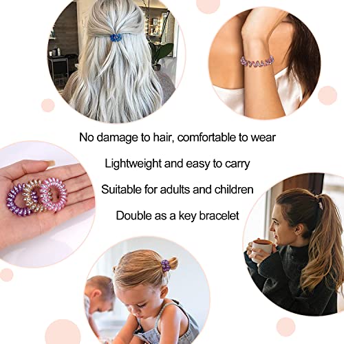 JessLab Spiral Hair Ties, 20 Pcs Traceless Phone Cord Hair Ties No Crease Spiral Bracelet Plastic Coil Ponytail Holders No-Damage Headband Hair Accessory for Girls Women Ladies Gift (Lustrous) - color: Lustrous