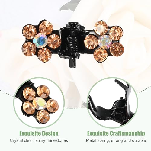VOCOSTE 12 Pcs Mini Hair Claw Clip, Small Rhinestone Hair Clips, Metal Little Hair Clips for Women and Girl Flower Hair Accessories, Orange - color: Orange