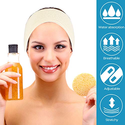 Whaline Spa Facial Headband 4 Packs Head Wrap Terry Cloth Headband Adjustable Stretch Towel for Bath, Makeup and Sport (Yellow) - color: Yellow