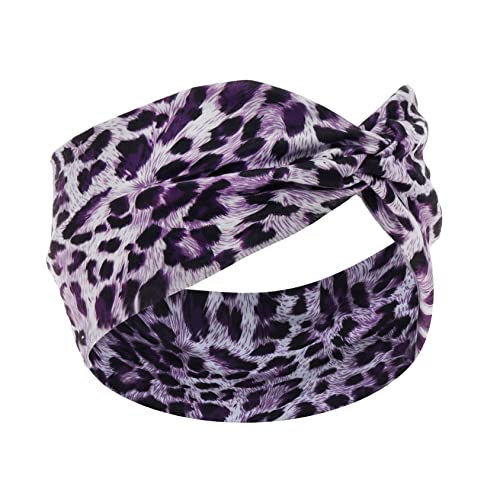 Woration Headband Yoga Leopard Print Cross Wide Elastic Headwear Head Wrap Hairband Twist Turban Knot Head wrap Hair Accessories for Women, Girls - Purple - color: Leopard E