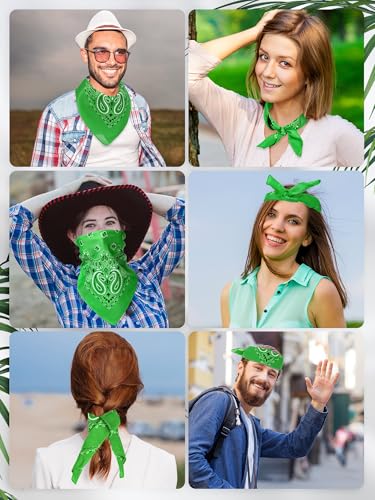 Unittype 48 Pieces Paisley Bandana Novelty Unisex Cowboy Headband Sports Bandannas Scarf Outdoor for Western Party Costume - color: Green, style: Classic