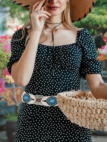 TeeYee Women's Waist Belt Adjustable Boho Style Handwoven Bohemia Tassel Rope Tie with Wooden Beads Braided Chain for Dress - color: Bw0272white