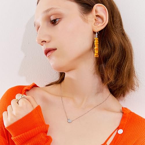 Handmade Bohemian Vintage Silver Nature Stone Beads Long Dangle Drop Earrings for Women - color: Orange