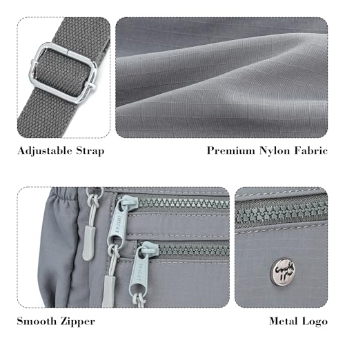 AOCINA Crossbody Bags for Women Multi Pocket Nylon Lightweight Ladies Purses Messenger Shoulder Handbags Satchel Travel Bag - color: Gray, size: Small