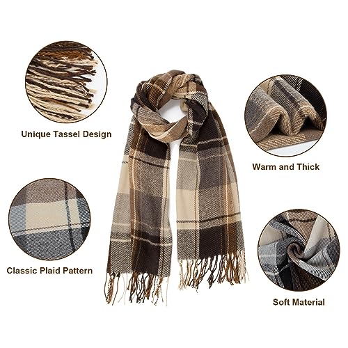 Loritta Womens Scarf Fashion Long Plaid Shawls Wraps Big Grid Winter Warm Lattice Large Scarves Gifts - color: R-khaki Beige Lattice