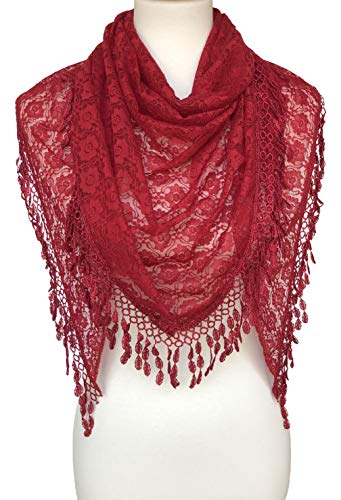 Cindy & Wendy Floral Embroidered Lace Triangle Scarf for Women - color: Red-8xh