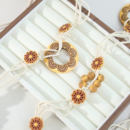 Women Braided Waist Belt Boho Woven Belt with Wooden Beads and Ring Clasp Vintage Long Tassel Rope Tie Belt for Dress - color: Beige 1