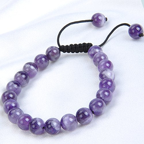 MASSIVE BEADS Natural Healing Power Gemstone Crystal Beads Unisex Adjustable Macrame Bracelets - color: Dream Amethyst, size: 6mm