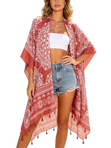 Breezy Lane Kimonos for Women Swimsuit Coverups Beach Cover Up Swimwear Cardigan Summer - color: A Rufous