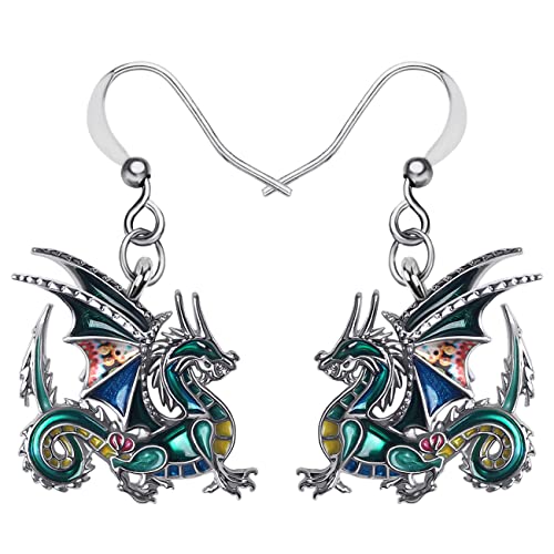 Enamel Alloy Dinosaur Fantasy Dragon Earrings Drop Dangle Unique Animal Jewelry For Women Dragons Gifts - color: Green