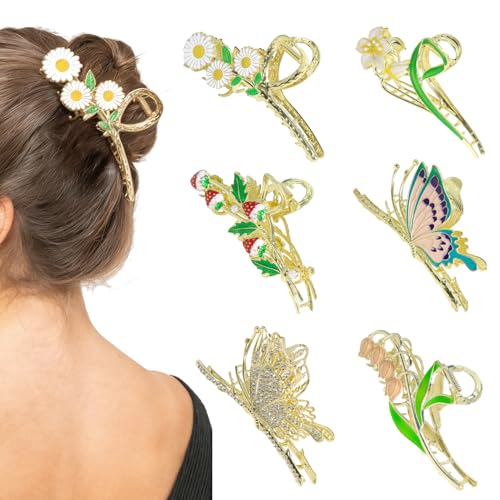 6 Pcs Flower Claw Clips for Women，Cute Hair Clips Large Strong Metal Butterfly Tulip Flower Hair Clips for Women Thick Thin Curly Hair Valentine's Day,Mother's Day,Christmas Gift.(STYLE B) - color: STYLE B