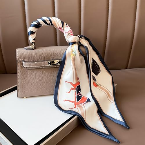 Hair Scarf for Women - 53"x5.3" Purse Scarf, Extra Long Satin Wrap, Versatile Belt & Boho Neck Accessory - color: White Horse