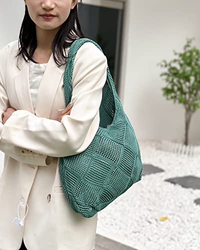 Crochet Mesh Beach Tote Shoulder Handbags Hobo Summer Aesthetic Women's Bag - color: Green2
