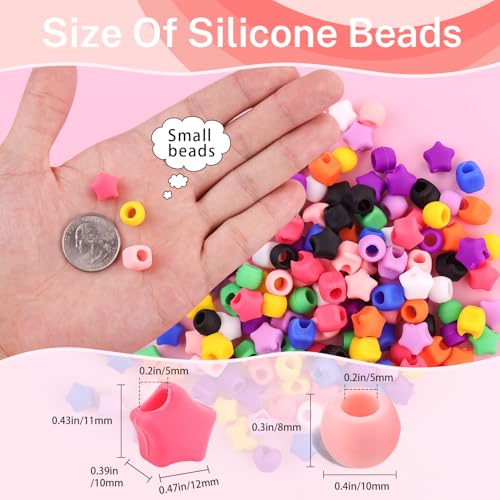 150Pcs Silicone Hair Beads for Braids, 5mm hole Mixed Shape Soft Pony Beads Bulk, Multi-color Hair Jewerly Accessories Kit with 60 Rubber Bands and 1 Beader for Braids,DIY Bracelets and Crafts - color: Multi Shape B-Multicolor-150pcs
