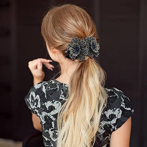 inSowni 4 Pack Luxury Fancy Gems Korean Decorative Glitter Sparkly Crystals Rhinestones Double Flower Hair Claws Clips Plastic Barrettes Hairpin Clamps Hair Accessories for Women Girls Thick Long Hair - color: 4 Pack Rhinestone Double Flower Hair Claw Cli