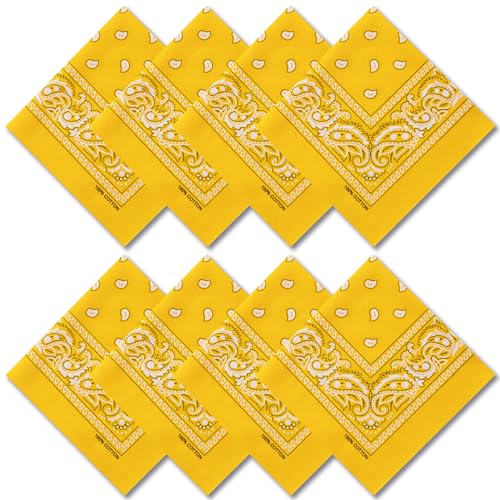 Raylarnia 8 PCS 100% Cotton Bandanas, 22 Inchs Multi-Purpose Bandana Scarfs Headbands for Men and Women - color: 8- Light Orange