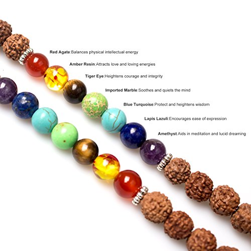 108 Mala Beads Necklace 7 Chakra Buddhist Prayer Beaded Bracelet Tree of Life Pendant Stone Yoga Necklace - color: Rudraksha-Buddha-Lotus-1