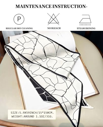 Head Scarf Purse Handle Neck Satin Hair Scarfs For Bag Lightweight Silky Long Thin Women's Fashion Scarves 59 * 5.9” - color: H10-black Marble Pattern(59*5.9inch)