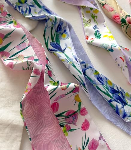 4/40 Pcs Hair Scarf for Women, 35"x2.36" Lightweight Silk Headband, Purse & Bag Scarves Gift Collection - color: Vibrant